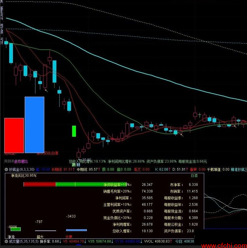 通达信副图 资金净流买卖百分比+基本面财务组合 指标