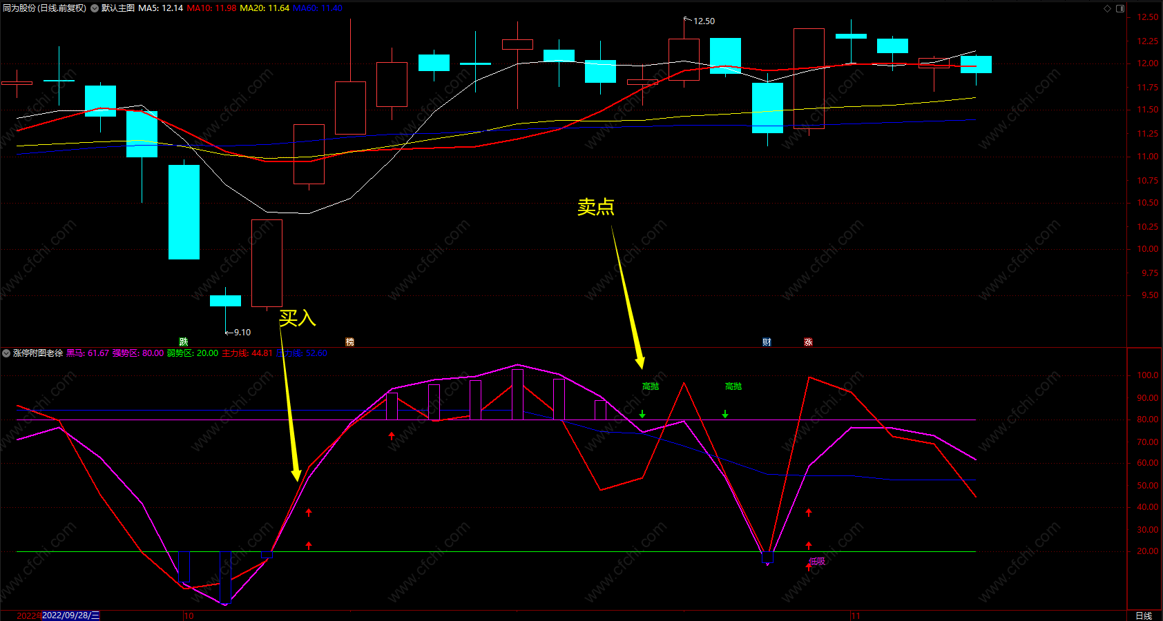 涨停附图源码 通达信黑马低吸高抛买卖点指标公式 副图