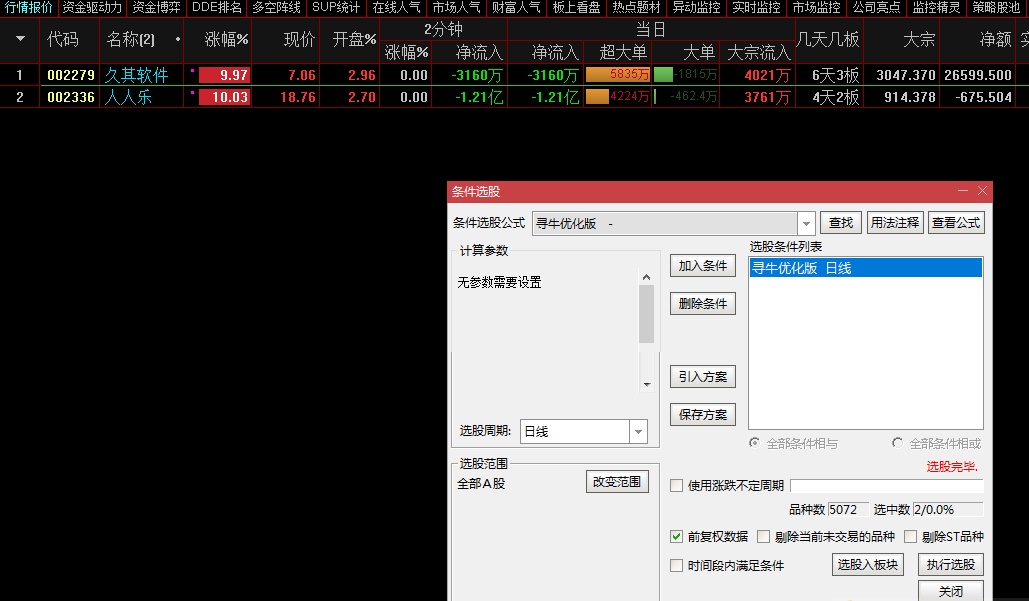 通达信【寻牛优化版】竞价选股指标，9.25分选全天不变，源码分享