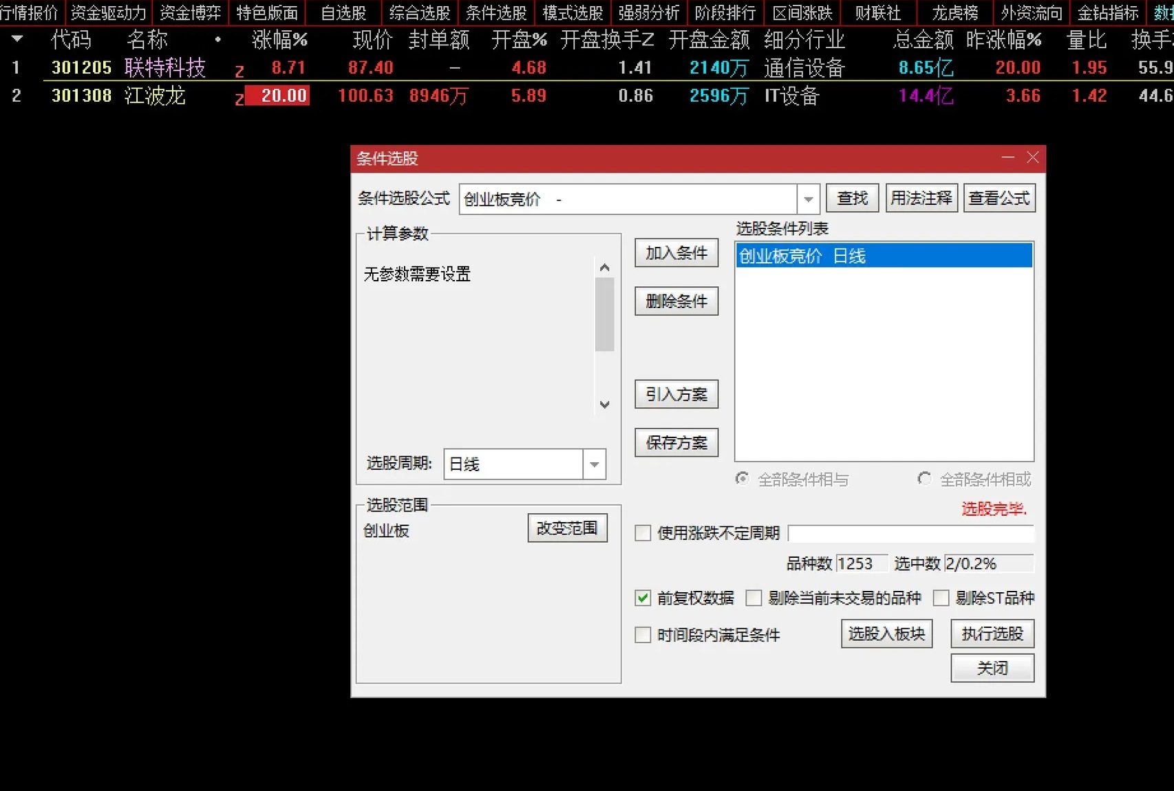 【通达信】创业板竞价副图选股指标，市场当中分一杯羹源码分享！