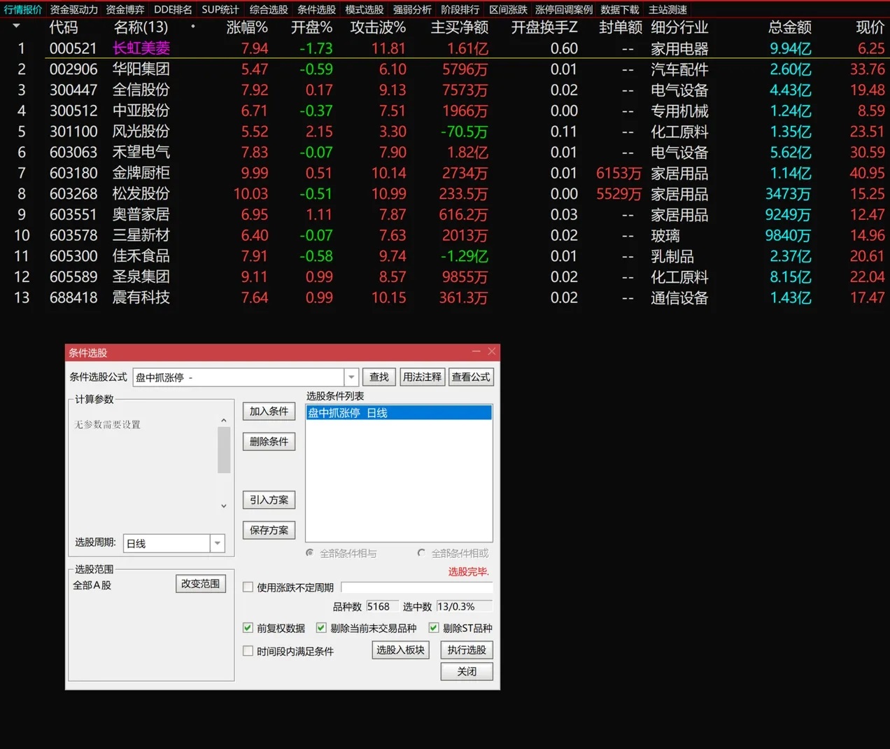 【通达信】盘中抓涨停主副图选股指标+分时打板量指标，有套抓涨停就够了，源码分享