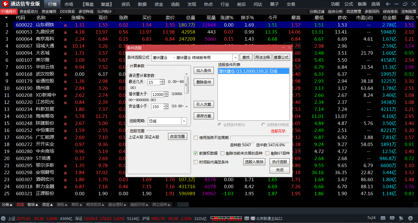 主力潜伏建仓选股指标 通达信专门在底部建仓所用公式 无未来 无源码 
