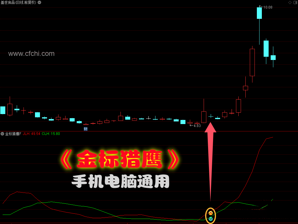 通达信【金标猎鹰】附图选股优化版/阴线买入信号/手机电脑通用无未来函数 源码指标分享