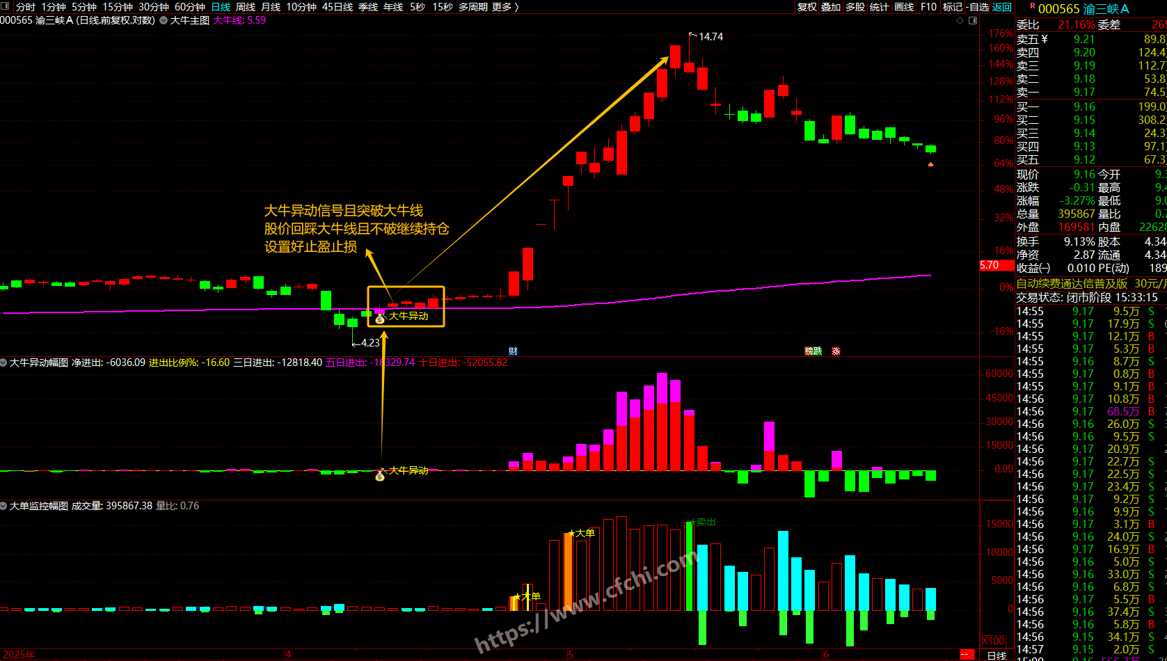 通达信【大单异动监控】指标大牛异动即将启动 、大单资金监控、不含未来函数