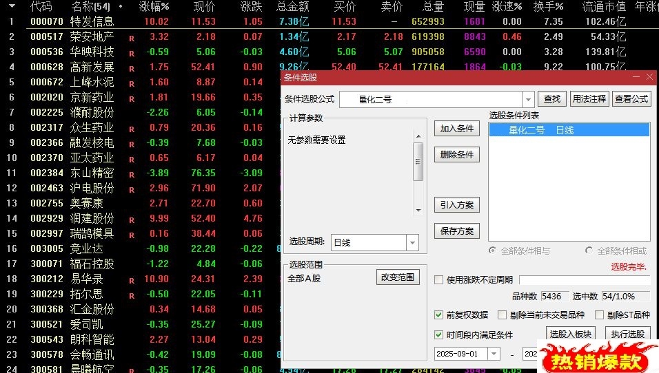 【量化二号】通达信量化二号主副图选股指标，高胜率信号 尾买T1思路！源码
