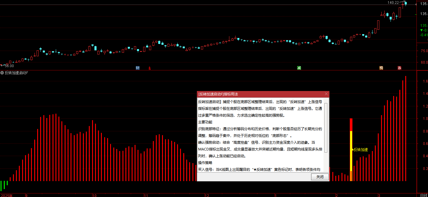 通达信〖反转加速启动〗捕捉个股在底部区域整理结束后，出现的“反转加速”上涨信号